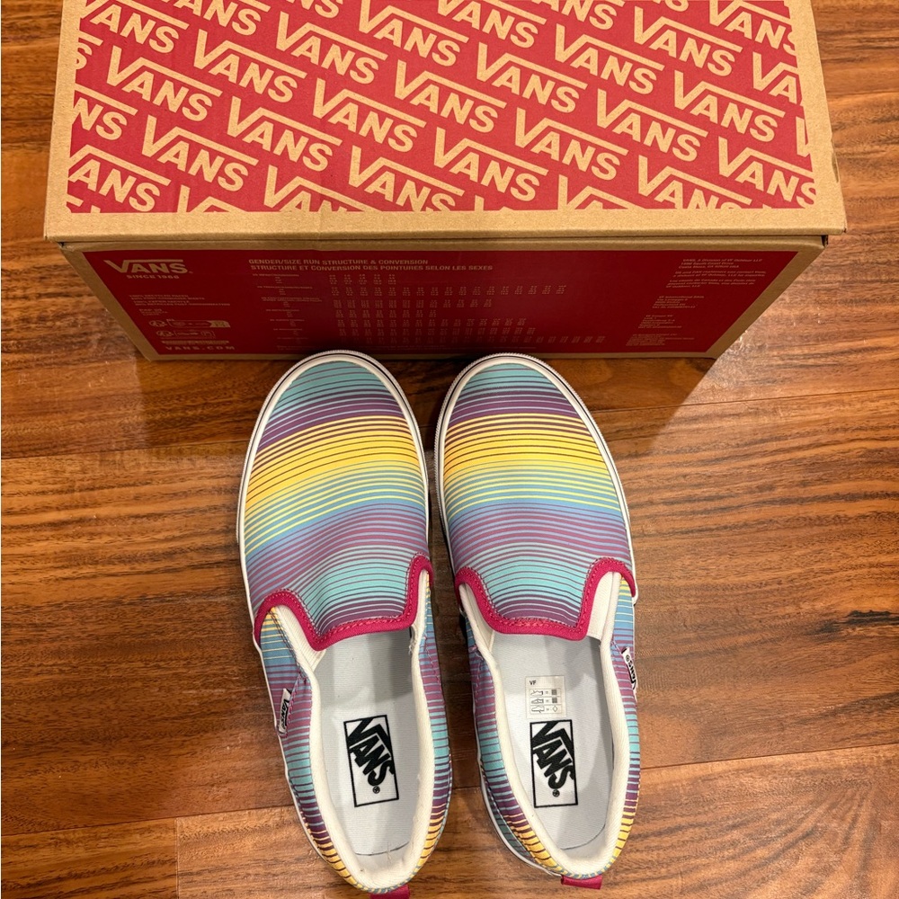 Vans Rainbow Stripe Slip-On Shoes Kids 4.5 or Women 6/6.5